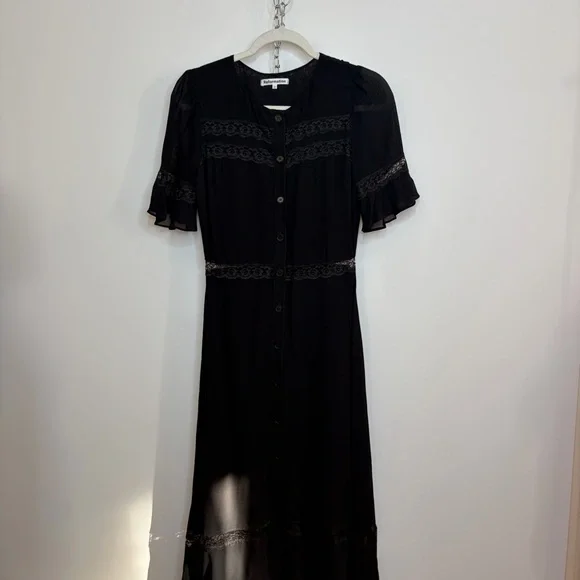 Reformation Black Midi Dress with Sheer Accents - Picture 4 of 8